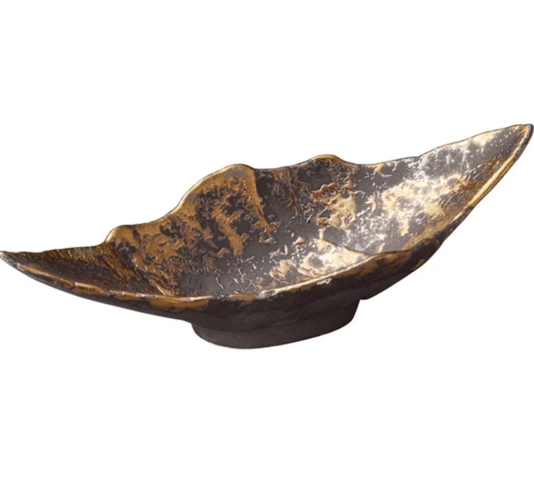 Mino ware Black & Gold Diamond-Shaped Bowl Japanese Pottery Tableware #MW-19