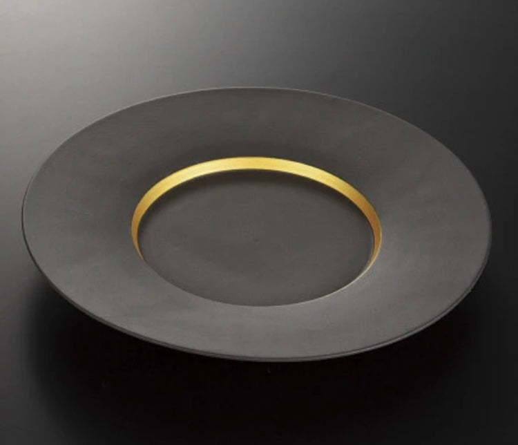 Mino ware Matte Black & Gold Ring Japanese Pottery Tableware #MW-20