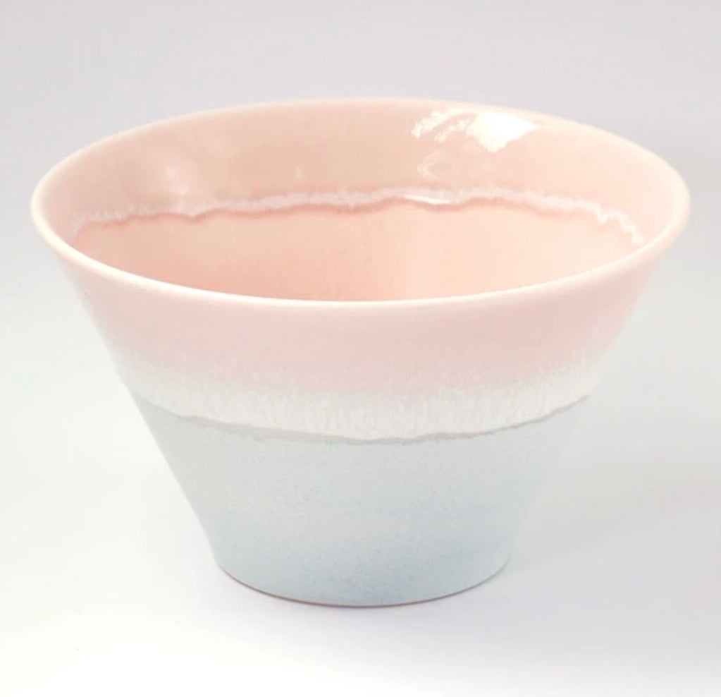 Mino ware Japanese Pottery Tableware Warped Bowl Blue × Pink (M) #MW-32
